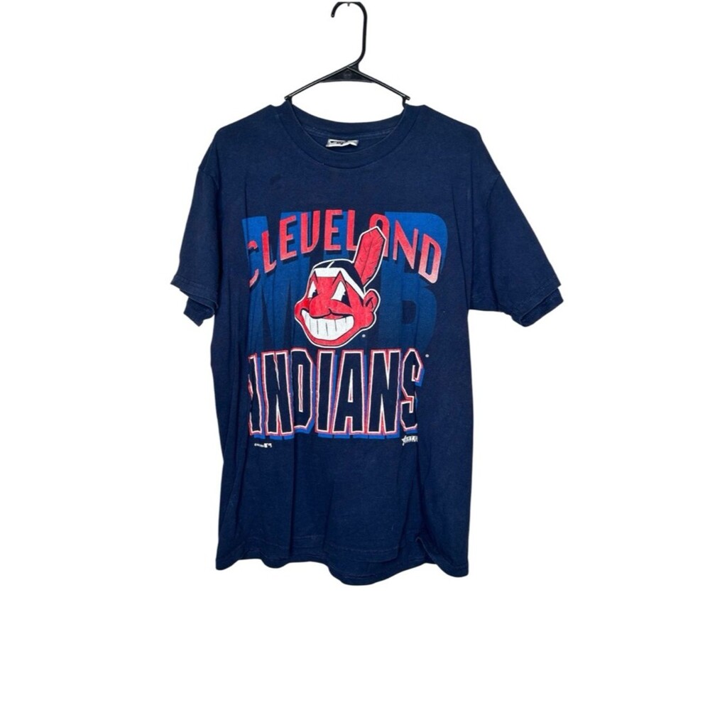 Vintage 90s 1990s Lee Navy Cleveland Indians Graphic Tee with Red & Blue Logo